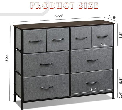 WLIVE Dresser for Bedroom with 8 Drawers, Wide Fabric Dresser for Storage and Organization, Chest of Drawers, Dressers for Living Room, Closet, Hallway, Dark Grey