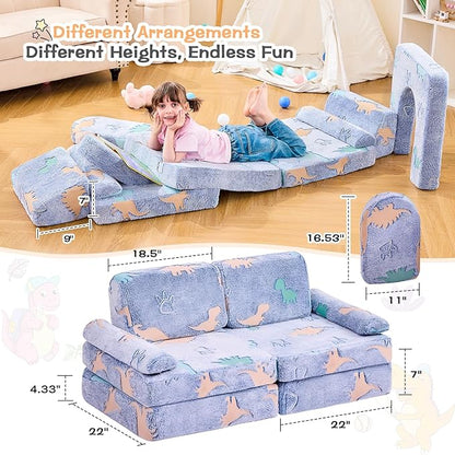 IFNOW Modular Kids Play Couch,Toddler Couch Kids Sofa,Child Sectional Sofa,Bedroom and Playroom Furniture for Toddlers,Convertible Foam and Floor Cushion for Boys and Girls,Glow in The Dark,Dinosaur
