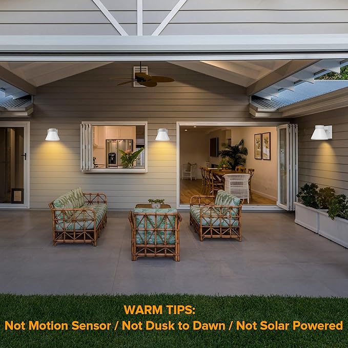 UME 2 Pack LED Outdoor White Front Porch Lights, Waterproof Wall Lantern Light Fixture, Anti-Rust Farmhouse Barn Wall Sconce for Patio, Doorway, Garage