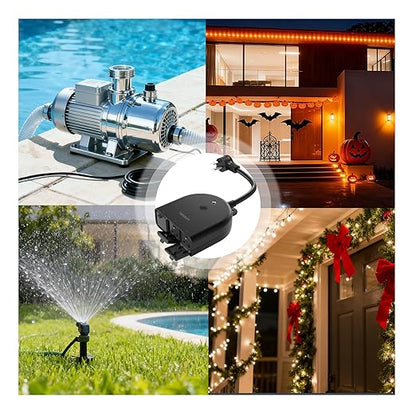 TESSAN Outdoor Smart Plug Waterproof, 2.4GHz WiFi Only, WiFi Smart Outlet with 3 Individual Sockets Compatible with Alexa and Google Home, Remote Control and Timer Function
