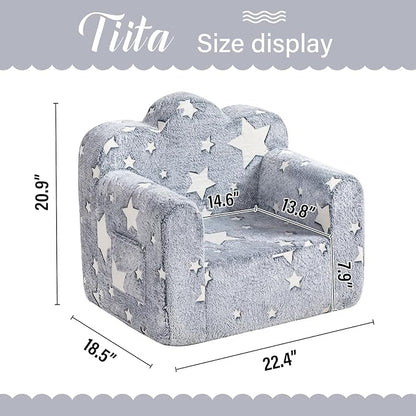 Tiita Kids Couch Plush Toddler Chair, Cloud-Like Glow in The Dark Kids Sofa Toddler Reading Chair with Washable Cover Carrying Handle, Convertible Children Sofa Chair for Girls and Boys