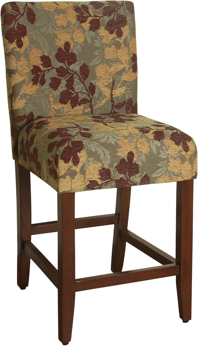 HomePop Upholstered Counter Height Barstool, 24-inch, Brown and Sage Chenille