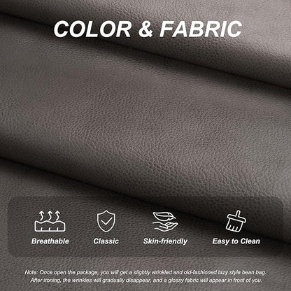 Hobestluk Giant Bean Bag Chair Lazy Floor Sofa, Memory Foam Fireside Sofa for Adults, Big Beanbag Faux Leather Armless Chair for Living Room Bedroom Dorm Office (Grey, Single)