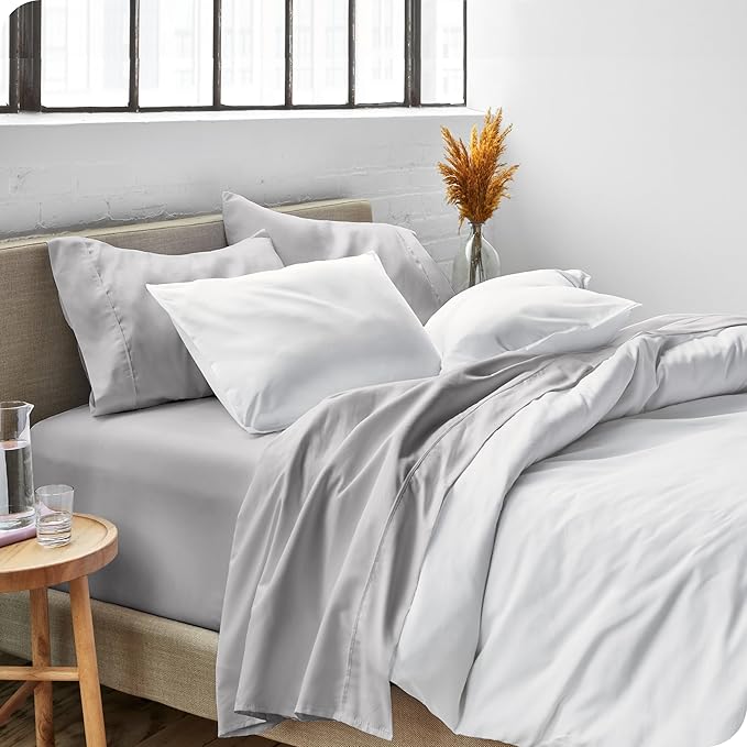 Bare Home Split California King Sheet Set - 1800 Ultra-Soft Microfiber Split California King Bed Sheets - Double Brushed - Deep Pockets - Easy Fit - 5 Piece Set (Split Cal King, Light Grey)