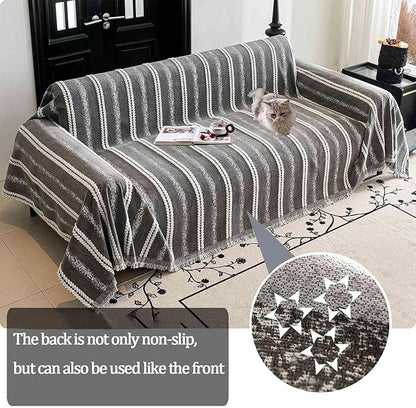 Couch Cover for Dogs Washable Sofa Cover, Sectional Couch Covers, Sofa Covers for 2 Cushion Couch, Non Slip Stripe Sofa Slipcovers Furniture Protector, Couch Protector from Cat Claws, Grey,71''x134''