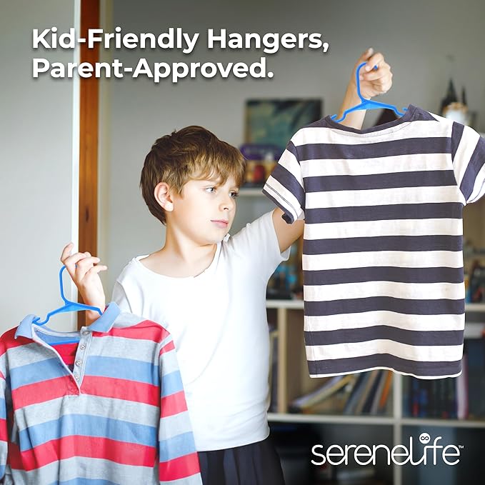 SereneLife 40 Pack Plastic Kids Hangers – Non-Slip & Space-Saving for Infant, Toddler & Newborn Clothing, Durable Baby Hangers for Closets, Organizing Clothes (Blue)