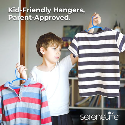 SereneLife 40 Pack Plastic Kids Hangers – Non-Slip & Space-Saving for Infant, Toddler & Newborn Clothing, Durable Baby Hangers for Closets, Organizing Clothes (Blue)
