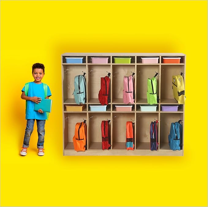 10 Section Cubbies for Classroom - Wooden Storage Lockers for Playschool and Daycare - Perfect for Coats, Backpacks, Knapsacks, Lunchboxes, and Storage Bins