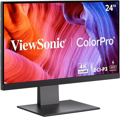 ViewSonic VP2488-4K 24 Inch 4K Mac-Ready Monitor with 100% sRGB, 98% DCI-P3, Pantone Validated, Advanced Ergonomics, Thunderbolt 4, USB Hub, HDMI, and DP for Home and Office