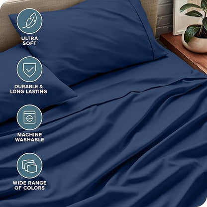 Bare Home Queen Sheet Set - Luxury 1800 Ultra-Soft Microfiber Queen Bed Sheets - Double Brushed - Deep Pockets - Easy Fit - 4 Piece Set - Bedding Sheets & Pillowcases (Queen, Dark Blue)