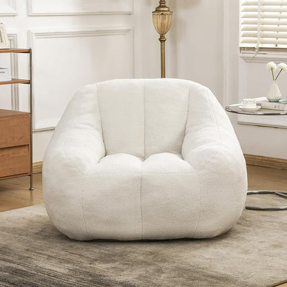 Furniliving Bean Bag Chair, Oversized Bean Bag Couch for Adults Comfy Bean Bag Sofa with Back Support, Large Bean Bag Chair Lazy Sofa for Living Room Bedroom, White, Teddy
