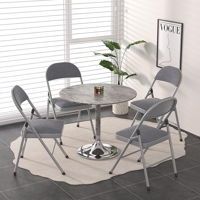 VECELO Padded Folding Chairs 4 Pack, Comfortable Cushioned Seat & Backrest with Steel Frame, for Office, Indoor Outdoor, Commercial Events, Dark Grey