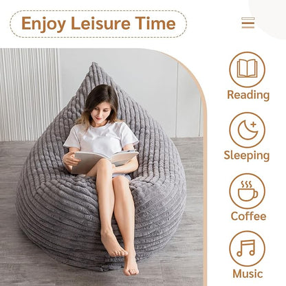 BYBYME 3 in 1 Bean Bag Chairs, Bean Bag Bed for Adults High-Density Foam Filling, Convertible Sofa Bed Faux Fur, Giant Bean Bag Chairs for Adults