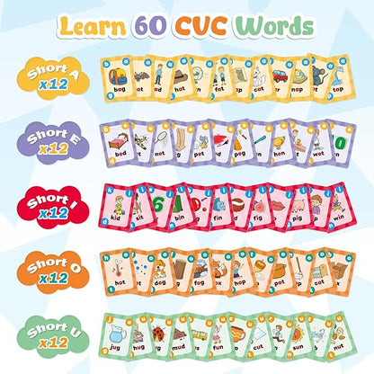 Torlam Phonics Games for Kids, CVC Word Games Learn to Read Spelling Reading Sight Word Flash Cards, Speech Therapy Toys Kindergarten Classroom Must Have Learning Activities Homeschool Supplies