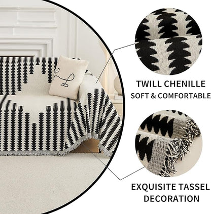 HAOMAIJIA Boho Sofa Covers Couch Covers for 3 Cushion Couch Sofa Pet Friendly Soft Thick Non Slip Couch Cover for Dogs Washable Sectional Couch Covers L Shape Furniture Protector (Black, 91"x134")