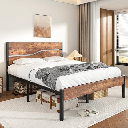 VECELO Queen Size Bed Frame with Wood Headboard and Footboard, 14 Inch Platform/No Box Spring Needed, Heavy Duty Support, Easy Assembly