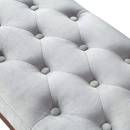 24KF Velvet Upholstered Buttons Tufted Entryway Bench with Solid Wood Leg,Bed Bench Ottoman with Padded Seat,5034-Gray