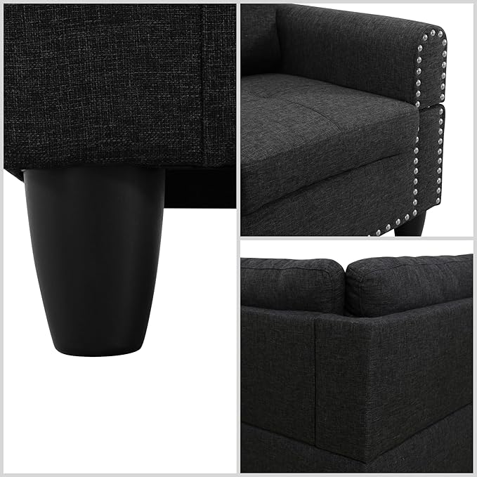 L Shaped Sectional Couches for Living Room, Modular 4 Seat Sofa with Ottoman Storage, Modern Couch with Chaise for Bedroom Apartment Furniture, Black