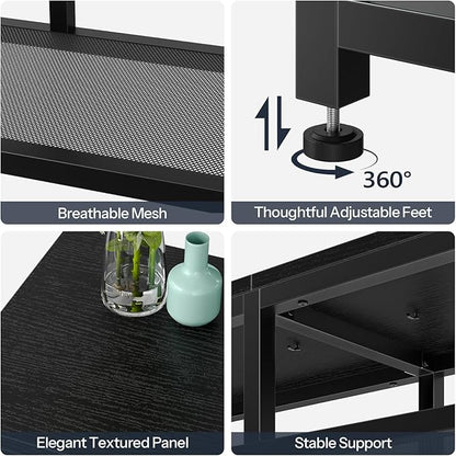 HOOBRO LED TV Stand with Charging Station, 4-Tier Entertainment Gaming Center, Modern Media Console Table, Open Shelves, 55.1"L x 13.8"W x 26.2"H, for TVs up to 65", for Living Room, Black BB47UDDS01