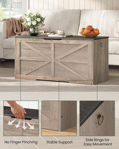 Storage Chest, 39.4" Wooden Storage Trunk, Retro Storage Bench with Safety Hinge, Toy Chest Storage, Farmhouse Style, for Bedroom, Living Room, Charcoal Gray and Greige MCW10HC