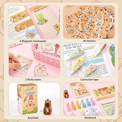 Cute Capybara Stationery Gift Set for Kids,30 Piece Animal Theme School Supplies Kit with Pencil Case,Notebook & Stickers,Practical and Fun for Birthday,Easter& Festivals Gift Girls Boys