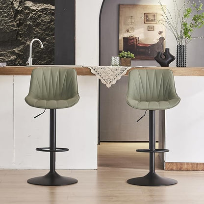 YOUNIKE Bar Stools Set of 2 for Kitchen Island, Olive Green Swivel Tall Bar Stools, Faux Leather Padded Barstools with Back, Modern Counter Height Bar Chairs with 300LBS Support