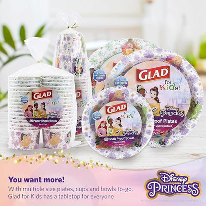 Glad Disney Princess Kids Paper Plates, Heavy Duty Soak Proof and Microwavable, Cut Resistant Disposable Snack Plates for Everyday Meals, School Lunches and Birthday Parties, 8.5 Inch, 40 Count - 2 Pk