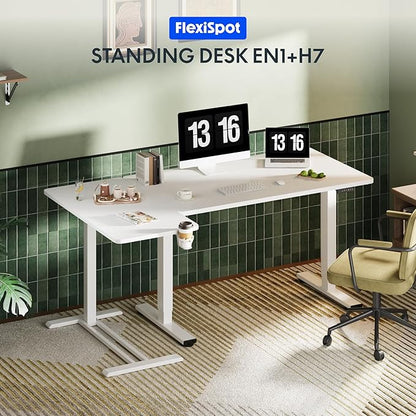 FLEXISPOT Mobile Standing Desk with Wheels Pneumatic Laptop Desk Rolling Computer Cart Movable Height Adjustable Small Sit Stand Desk Computer Workstations Home Use（27.6" W x 15.7" D,White