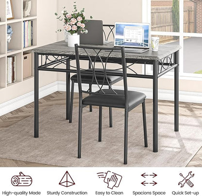 IDEALHOUSE Dining Table Set for 4, Kitchen Table and Chairs Set for 4, Rectangular Kitchen Table Set, 5 Piece Small Dining Table Set with Upholstered Chairs for Apartment, Small Space, Retro Gray