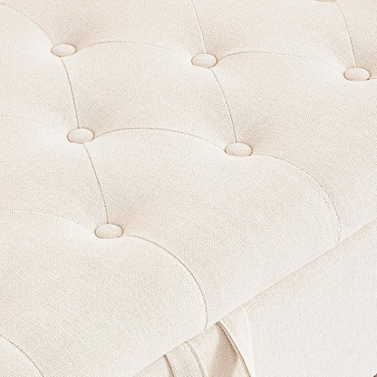 Furniliving 51” Storage Benches, End of Bed Bench with Button-Tufted Large Upholstered Storage Ottoman Linen Window Bench with Storage Shoe Cabinet Bench, for Bedroom, Entryway, Closet, Beige