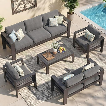 Wisteria Lane Aluminum Patio Furniture Set for All Weather, Oversized Metal Outdoor Furniture Set with 27.5" Deep Seat and 10" Back Cushion, Patio Conversation Sets with Wide armrest, Dark Grey