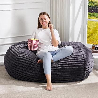 Hobestluk 3FT Bean Bag Chairs Adult Bean Bag with Portable Handle Comfy Large Bean Bag Chair with Removable Cover for Living Room Bedroom or Reading Nook (Stripe Dark Grey, 3FT)