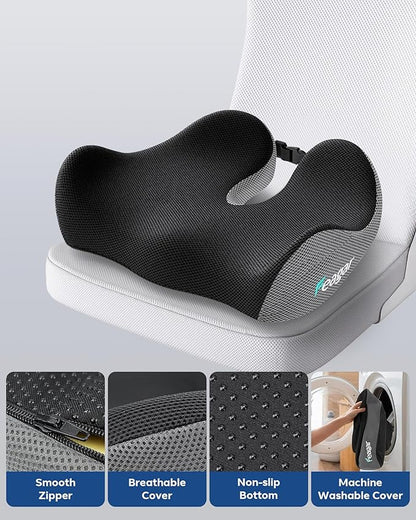 Feagar Seat Cushion - Office Chair Cushion for Hip, Sciatica & Tailbone Pain Relief - Memory Foam Pressure Relief Seat Cushion, Large Wrapped Design for Wheelchair, Car Seat & Long Sitting (Gray)