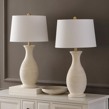 SAFAVIEH Lighting Collection Bentlee Bone & White 30-inch Table Lamp Set of 2 (LED Bulbs Included)