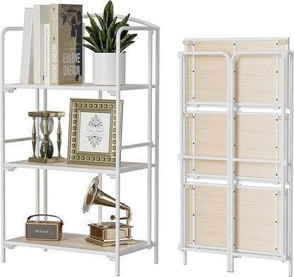 Crofy No Assembly Folding Bookshelf for Living Room, 3 Tier White Collapsible Book Shelf for Home Office, Portable Bookcase Storage Organizer
