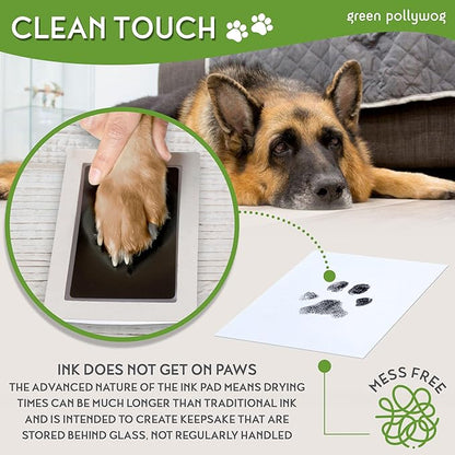 Green Pollywog | Wood Base Pawprint Frame Kit | (2) 4” x 6” Vertical Wooden Picture Frames | Extra-Large Clean Touch Ink Pad | Dog Paw Print Gifts | No Mess Ink Pad | Pet Memorial Picture Frame