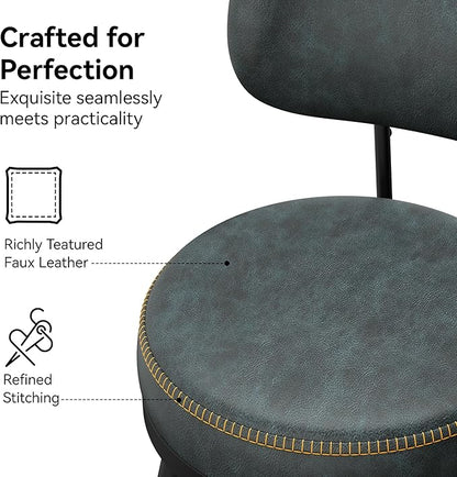 Counter Height Bar Stools, 26" H Swivel Barstools Set of 2, Faux Leather Kitchen Counter Stools with Back and Stylish Stitching, Metal Frame, Pub, Home Bar, Balck Green