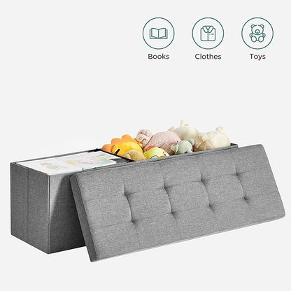 SONGMICS 43 Inches Folding Storage Ottoman Bench, Set of 2, Storage Chest, Foot Rest Stool, Bedroom Bench with Storage, Light Gray, ULSF422G02