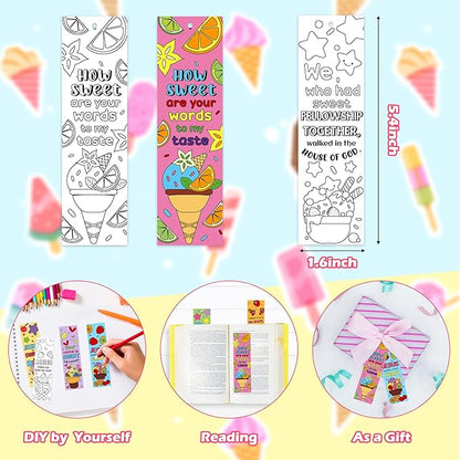 Ice Cream Color Your Own Bookmarks for Kids -120Pcs Summer Ice Cream Theme DIY Coloring Bulk Blank Bookmark Classroom Art Craft Supplies for Students Sunday School Holiday Party Reward Goodie Fillers