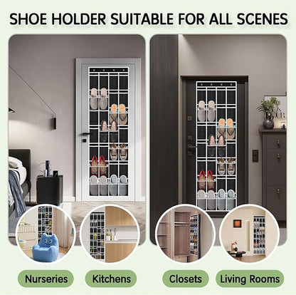 28 Compartment Over the Door Shoe Organizer, Breathable Mesh Large Shoe Rack for Closet Storage, Space Saving Hanging Shoe Holder with Reinforced Hooks (Fits Men & Women,Black-01)