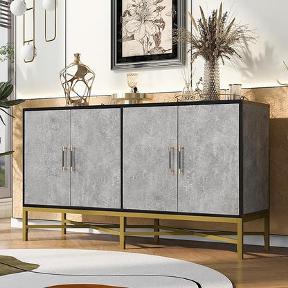 Merax Sideboard Buffet Cabinet with Storage, 4 Door Modern Cupboard w/Cross-Leg Design, Console Table for Kitchen, Dining/Living Room, Grey