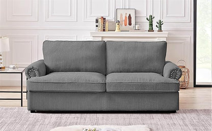 Reversible Sleeper Sofa Bed with Comfortable Memory Foam Mattress, Convertible Corduroy Full Size Pull Out Couch for Living Room, Space Saving Furniture, 72" Wide, Rounded Arms, Grey