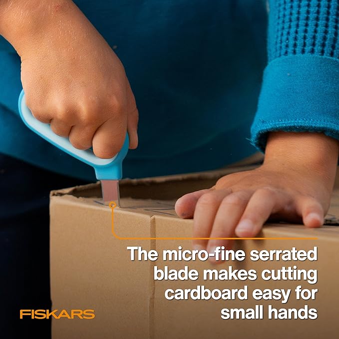 Fiskars Kids Cardboard Creator – Safer Cardboard Cutting Tool with Ergonomic SoftGrip Handle, For Craft and School Supplies, 5 inches