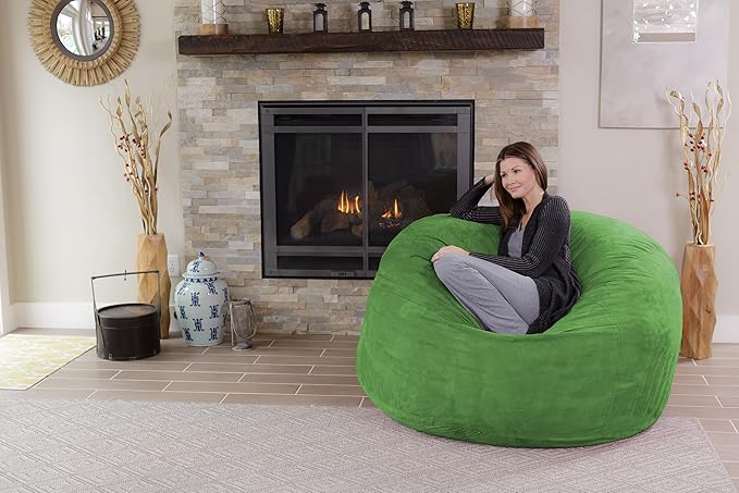 Chill Sack Bean Bag Chair - 5' Giant Memory Foam Lounge Chair with Soft Microfiber Cover – Cozy Furniture for Living Room, Dorm, & Kids' Rooms – Comfortable 5 Ft, Microsuede Lounge Sofa, Lime