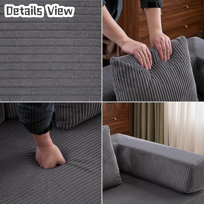 Convertible Sofa Bed, Compression Futon Sofa with Pillows & Armrest, Foldable Mattress Couch with Fixed-Shape Frame, Comfy Couch Lounge Sleeper Bed for Living Room Bedroom, Dark Gray