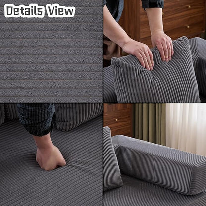 Convertible Sofa Bed, Compression Futon Sofa with Pillows & Armrest, Foldable Mattress Couch with Fixed-Shape Frame, Comfy Couch Lounge Sleeper Bed for Living Room Bedroom, Dark Gray