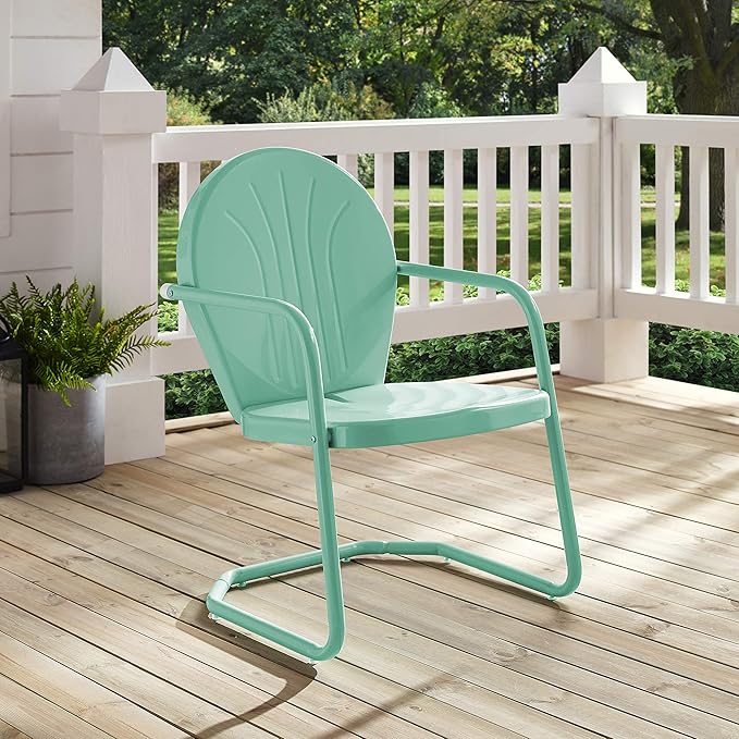 Crosley Furniture Griffith Outdoor Chair, Retro Metal Patio Chairs for Dining, Porch, Deck, Balcony, Aqua