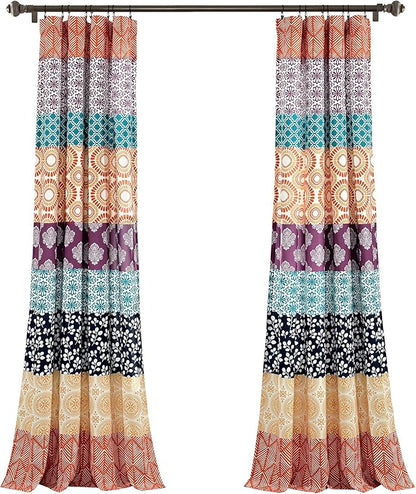 Lush Decor Bohemian Stripe Window Curtain Panels, Pair 52" W x 84" L Fuchsia & Orange - Light Filtering Curtains for Bedroom - Boho Curtains - Maximalist Decor