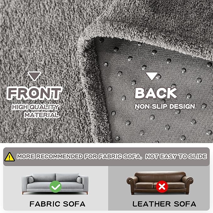 MYSKY HOME Couch Cover Sofa Cover for 2 Cushion Couch, Non-Slip Soft Sofa Slipcover Protector, Sofa Covers Washable, Couch Covers for Sectional Sofa, Sofa Towel for Pet Cat Dog, 71" x 118", Grey