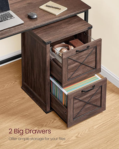 VASAGLE File Cabinet, Filing Cabinet with 2 File Drawers, Printer Stand, Fit A4, Letter Size, Hanging File Folders, Modern Farmhouse Style, for Home Office, Maroon Brown UOFC048K01